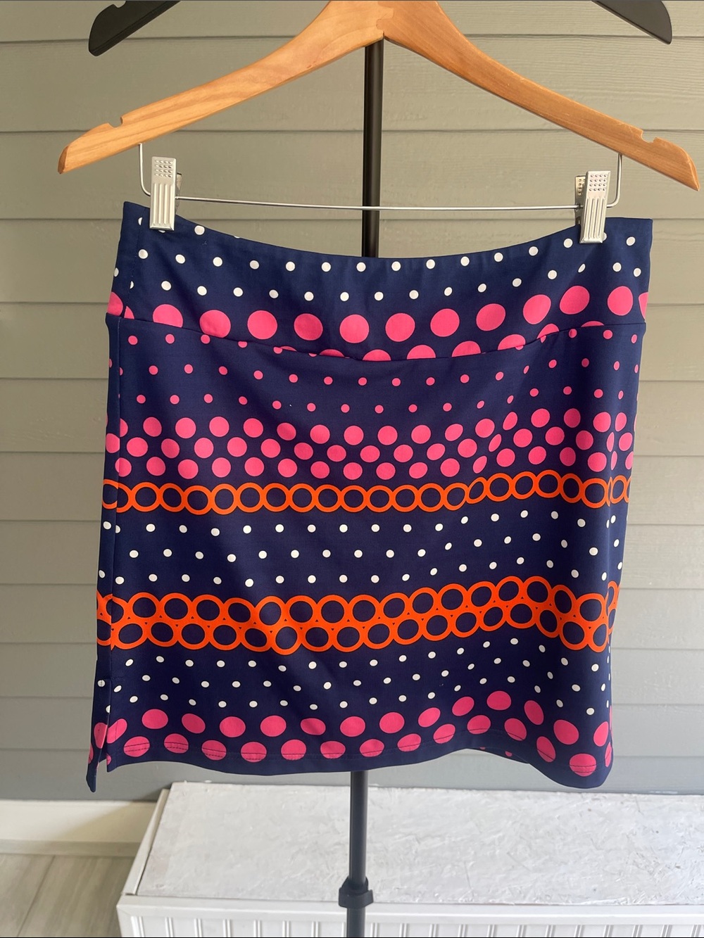 Women's Navy Polka Dot Skort with Pink & Orange Pattern Size L